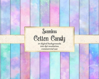 Cotton Candy Digital Paper - seamless rainbow pastel textures instant download for commercial use