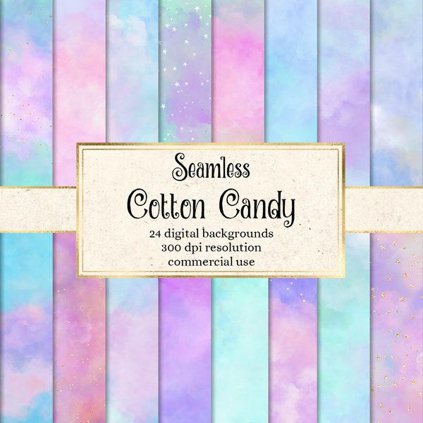 Cotton Candy Digital Paper - seamless rainbow pastel textures instant download for commercial use