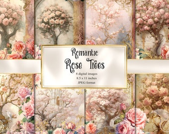 Rose Tree Journal Paper, Rococo Cottagecore Printable (Digital Download)
