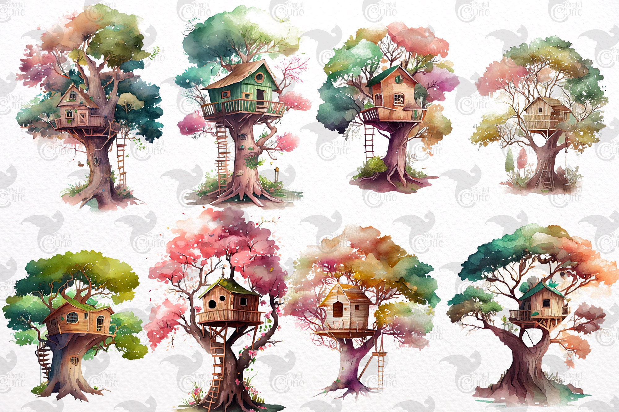 Watermark Treehouse Watercolor Treehouse Clipart – Forest Scenery PNG (digital Download) - Etsy