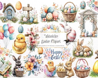 Aquarell Ostern Clipart, Frühling florale christliche Illustrationen im PNG-Format