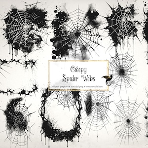 Creepy Spider Web Clipart, digital PNG Halloween graphics digital overlays, gothic spider web instant download