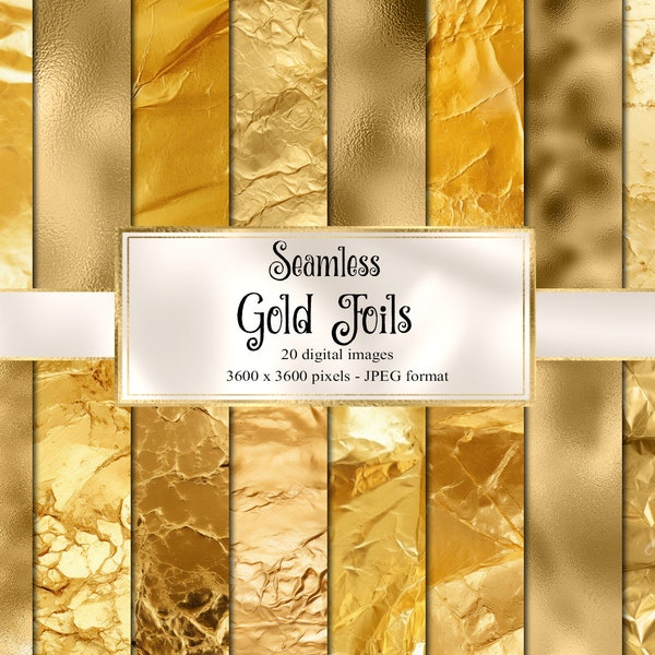 Gold foil digital paper, seamless gold foil textures, shimmer textures, printable wedding backgrounds, digital glam gold metallic foil