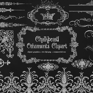 Clipart de ornamentos de quadro-negro - gráficos digitais em formato PNG para designs de volta às aulas, aniversários ou casamentos