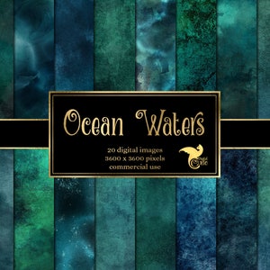 Ocean Waters Digital Paper - Distressed Grunge unter dem Meer blaue und grüne Texturen sofortiger Download für kommerzielle Nutzung