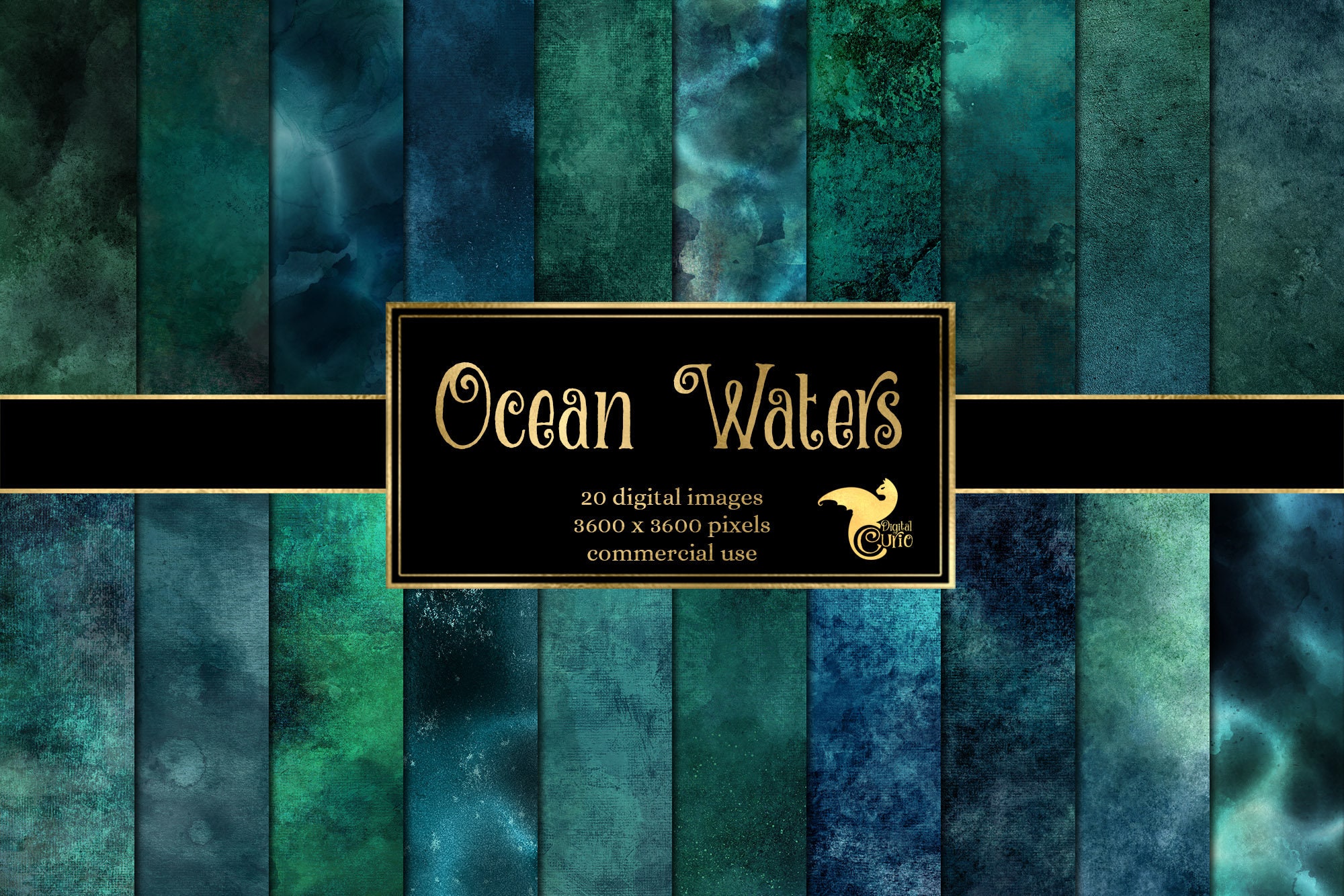 Ocean Waters Digital Paper - grunge angustiado bajo el mar azul y verde texturas descarga instantánea para uso comercial