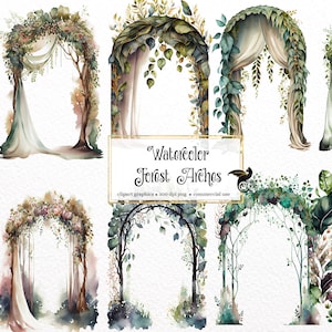 Aquarell Wald Bögen Clipart - Blatt Wald Hochzeit Bogen PNG format sofortiger Download für kommerzielle Nutzung