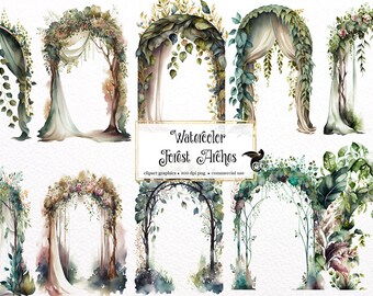 Watercolor Forest Wedding Arches Clipart – Leafy PNG Images (Digital Download)