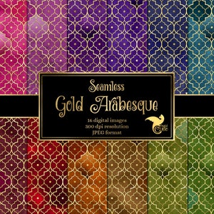 Gold Arabesque Digital Paper - naadloze achtergrondpatronen direct downloaden voor commercieel gebruik