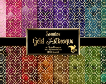 Gold Arabesque Digital Paper - seamless background patterns instant download for commercial use
