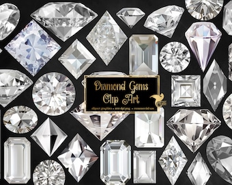 Clipart z diamentami – Luksusowe diamenty w szlifie PNG, do użytku komercyjnego (pobranie cyfrowe)