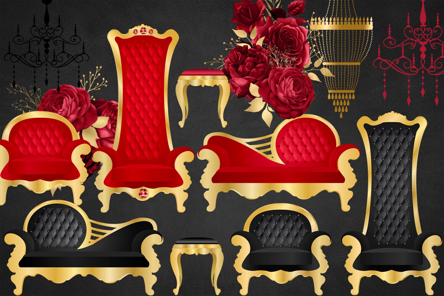 Luxury Red and Gold Furniture Clip Art graphics in PNG Etsy