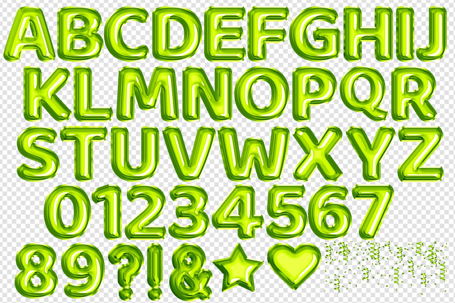 Lime Green Foil Balloon Alphabet Clip Art Digital Instant - Etsy