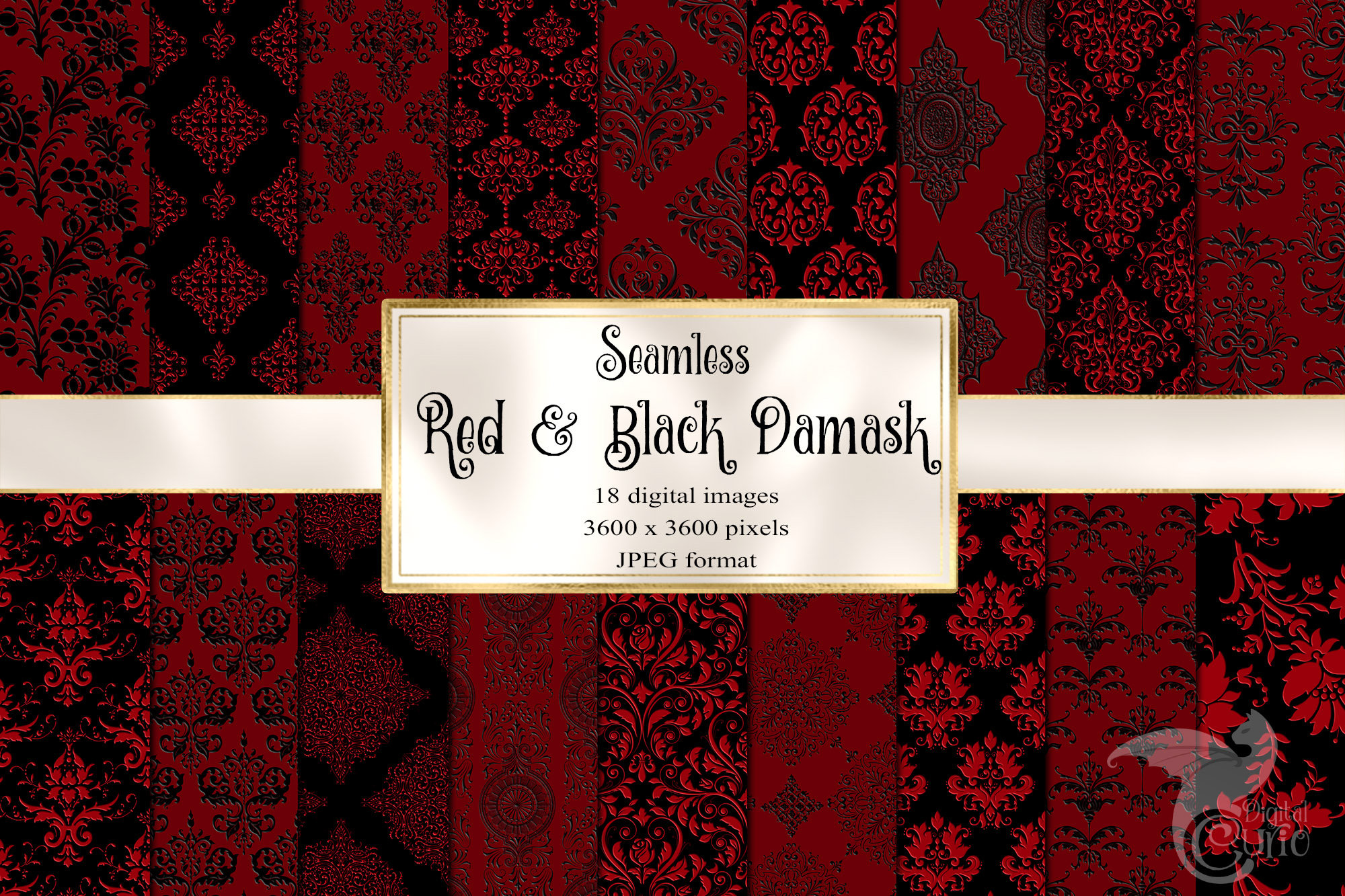 Black And White And Red Damask Wallpaper