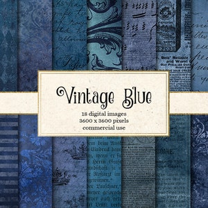 Vintage Blue Digital Paper, antique scrapbook paper, blue textures, distressed grunge lace damask printable backgrounds instant download