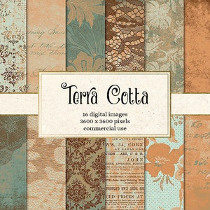 Terra Cotta Digital Paper, texture turchesi in difficoltà, sfondi sgangherati, download istantaneo di carta scrapbook in pietra rosso mattone vintage
