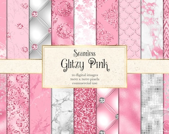 Glitzy Pink Digital Paper, seamless baby pink patterns and textures with foil, glitter and marble instant download printable paper