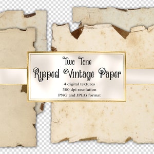 Two Tone Ripped Vintage Paper Textures, vintage antique distressed aged paper backgrounds grunge ripped edges printable scrapbook paper