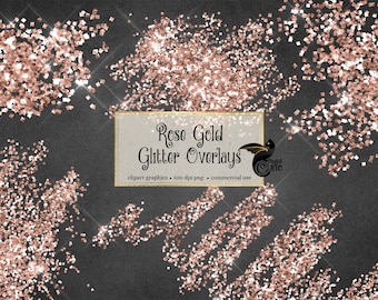 Rose Gold Glitter Clipart Overlays, Sparkle PNG (Digital Download)