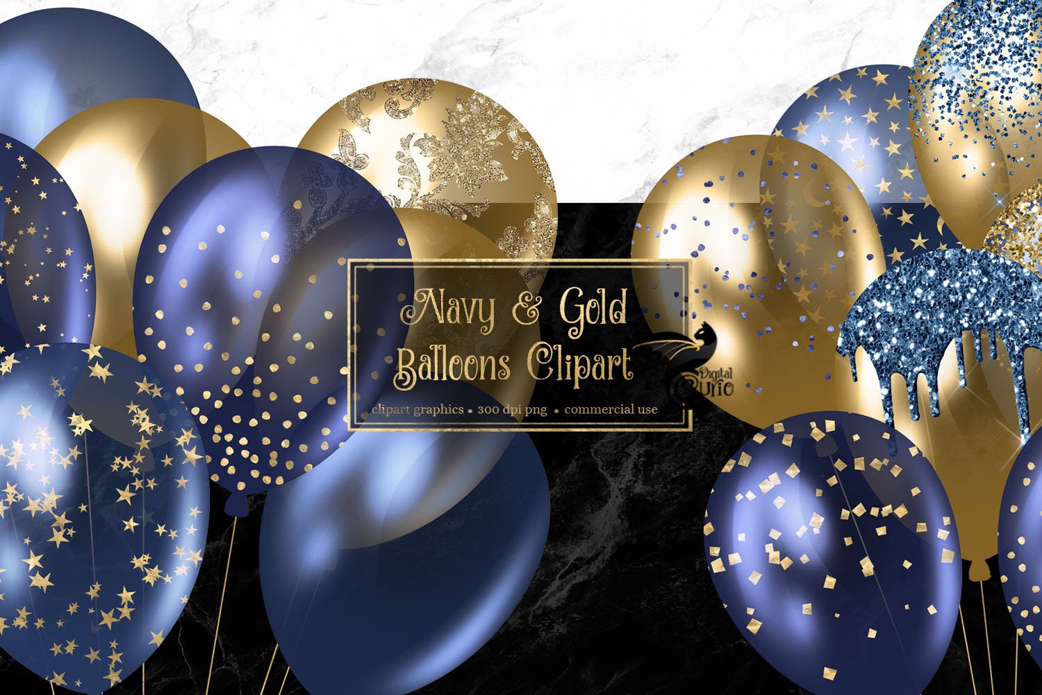 Navy and Gold Balloons Clipart Glitter Balloon Png Digital - Etsy UK