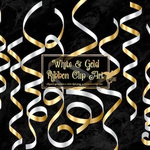 White and Gold Ribbon Clip Art - curling ribbons in png format instant download for commercial use