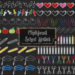 Chalkboard School Borders Clipart - Back to School Clip art for parents and teachers instant download commercial use