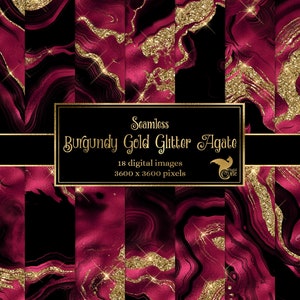Carta digitale in agata con glitter oro bordeaux, lamina di geode e sfondi senza soluzione di continuità con glitter dorati