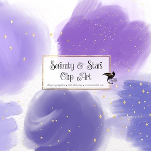 Serenity and Stars Clipart - digitale verfelementen en gouden sterren aquarel illustraties in PNG-indeling instant download voor commercieel gebruik