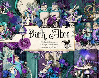 Dark Gothic Alice im Wunderland Digital Scrapbook Kit (digitaler Download)