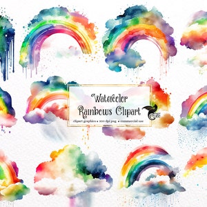 Watercolor Rainbows Clipart, digital graphics for commercial use instant download commercial use