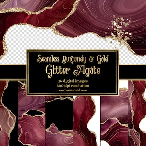 Burgundy en Gold Glitter Agate Borders, naadloze digitale geode PNG-overlays voor commercieel gebruik, huwelijksuitnodiging of webdesign