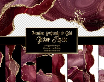 Burgundy and Gold Glitter Agate Borders, seamless digital geode PNG overlays for commercial use wedding invitation or web design