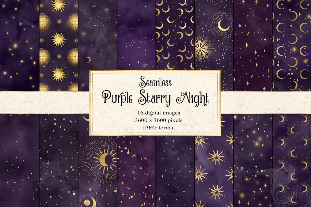 Purple Starry Night Digital Paper – Seamless Celestial Watercolor ...
