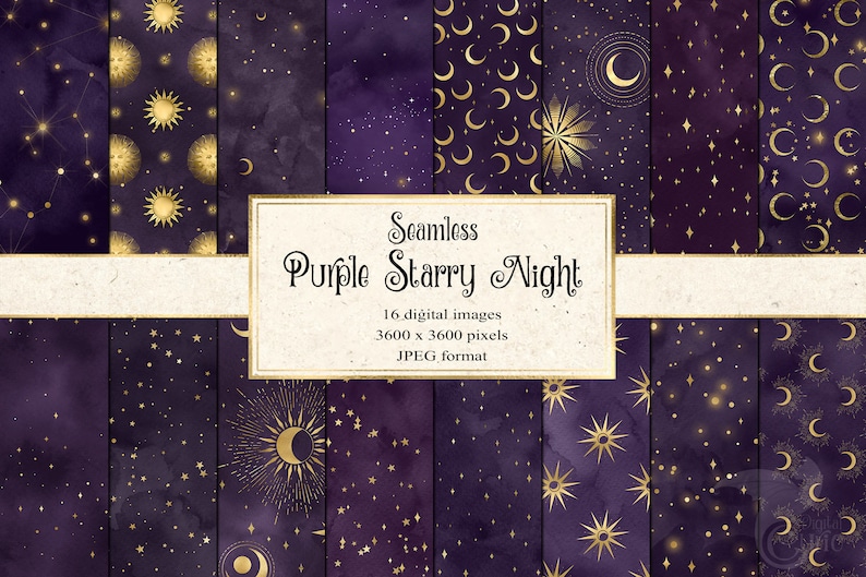 Purple Starry Night Digital Paper – Seamless Celestial Watercolor ...