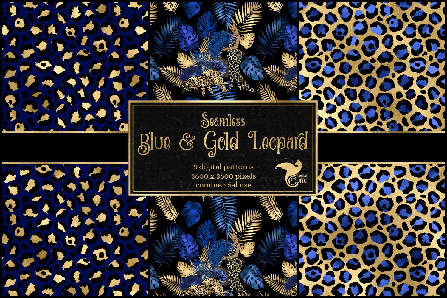 Download Royal Blue And Gold Leopard Digital Paper Seamless Leopard Etsy