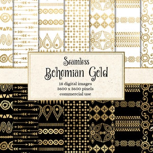 Boho Gold Digital Paper, naadloze gouden texturen, gouden boho patronen, goud folie tribale patronen, instant download commercieel gebruik