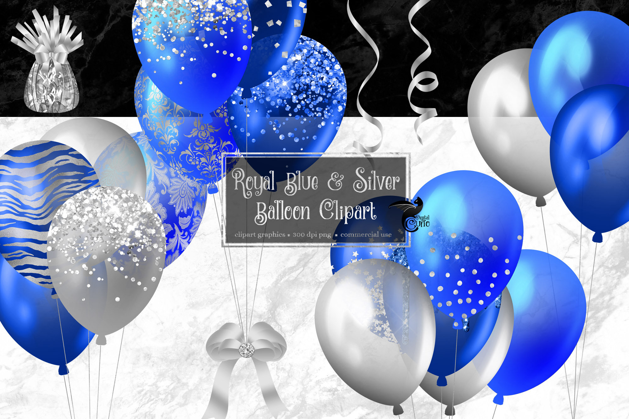 Black and Silver Party Decorations Clipart By Digital Curio