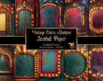 Vintage Circus Marquee Journal Paper, Printable Scrapbook Pages (Digital Download)