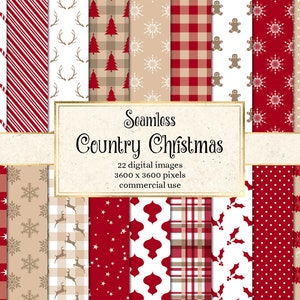 Papel digital de Natal country - padrões de férias perfeitos para impressão em papel de scrapbook, download instantâneo para uso comercial