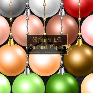 Christmas Ball Ornaments Clipart, digital Christmas ornament clip art in png format for commercial use