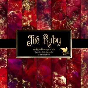 Fire Ruby Digital Paper, sfondi texture gioiello carta scrapbook stampabile per uso commerciale