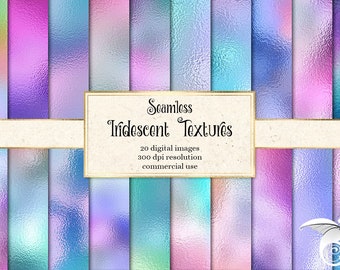 Iridescent Textures, seamless iridescent digital paper, iridescent foils holographic patterns, metallic pastel backgrounds, digital paper