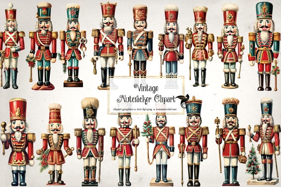 Vintage Nutcracker Clipart – Christmas Holiday PNG Graphics (Digital Download)