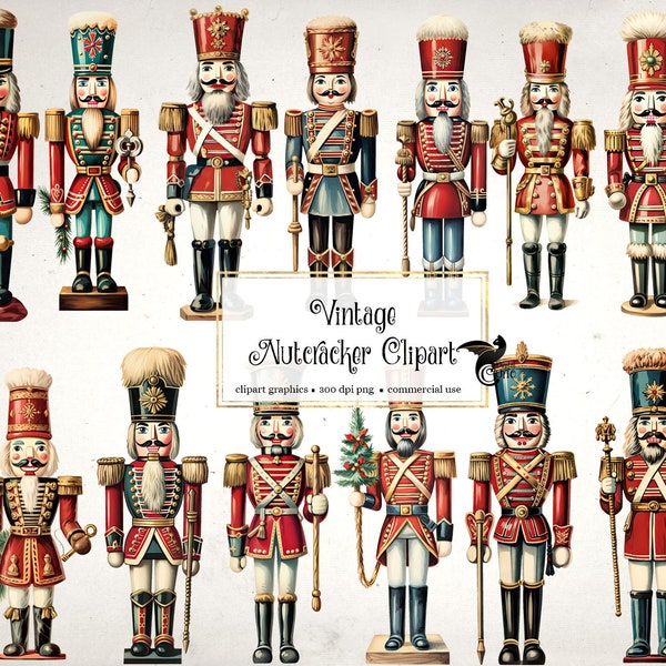 Vintage Nutcracker Clipart - antique Christmas winter holiday clip art in PNG format instant download for commercial use