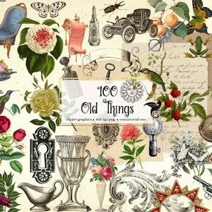 100 alte Dinge Clip Art - vintage antike Objekte und Overlays im PNG-Format sofort download für kommerzielle Nutzung