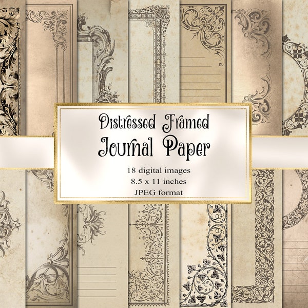 Distressed Framed Journal Paper, notebook carta digitale grunge junk journal pagine stampabile scrapbooking download istantaneo