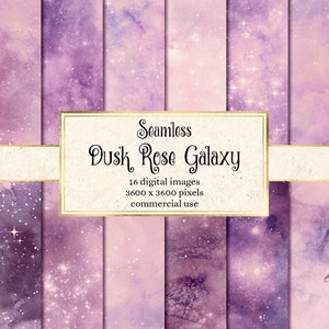 Dusk Rose Galaxy Digital Paper, seamless watercolor starry night backgrounds printable night sky nebula scrapbook paper textures