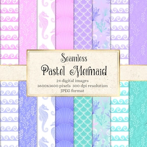 Pastel Mermaid Digital Paper - modelli di sfondo senza soluzione di continuità download istantaneo per uso commerciale