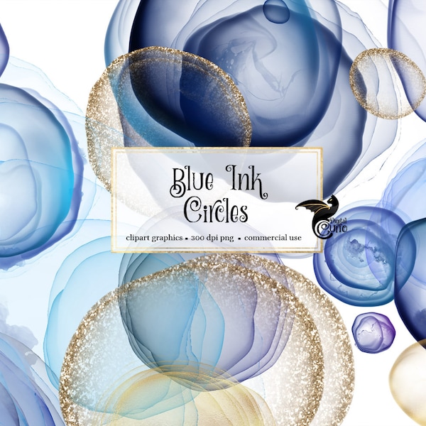 Blue Ink Circles - digital paint overlays, alcohol ink textures clip art transparent PNG digital overlays clipart for commercial use