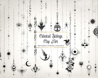 250 Celestial Strings, illustraties en clipart: minimalistisch kosmisch esoterisch occult logo-afbeeldingen png